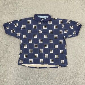 Vintage Dockers Polo Men L Blue Plaid Window Pane CROPPED Short Sleeve